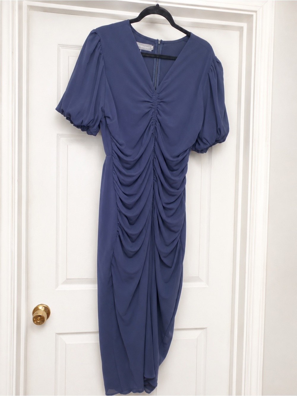 Elegant Navy Blue Ruched Midi / maxi Dress for Women